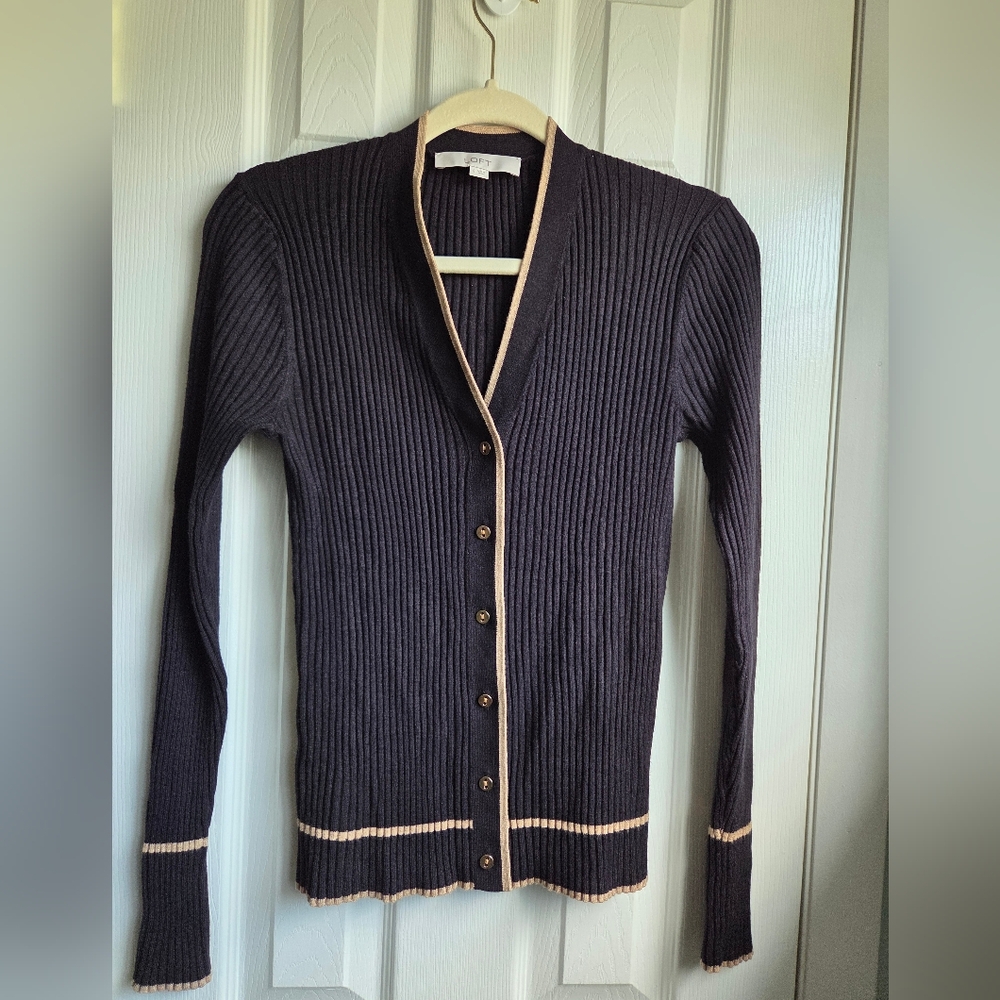 Lofy Black and Tan Rib Knit Cardigan Sweater